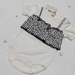 バースデイ Cottoli ギンガムチェック 花柄刺繍 ロンパース 80cm