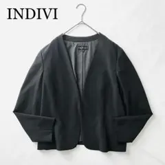 1837A 美品 インディヴィ ノーカラージャケット 黒 XL ストレッチ