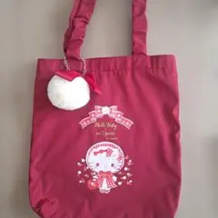 しまむら　キティ　リボンチャーム付き トートバッグ 赤 青木美沙子 × キティ