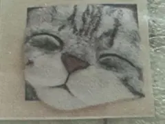 羊毛フェルト素材と猫の顔の版画のセット
