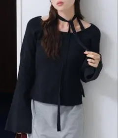 kastane 【WEB・一部店舗限定】ボウタイ配色リブニット ブラック