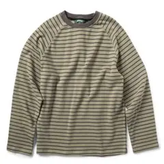 SUPERSUB ストライプラグラン長袖Tシャツ - カーキ