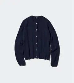 ケーブルクルーネックカーディガン　ネイビー【L】
