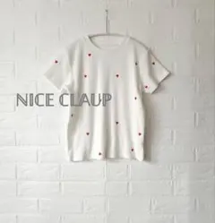 ナイスクラップ ホワイト ハート柄 リブ 半袖 Tシャツ