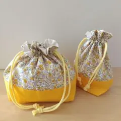 お弁当袋・コップ袋セット 黄色お花 女の子〈ハンドメイド〉