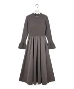 LAISEE PASSEベルスリーブドッキングワンピース　ダークグレーリブニット