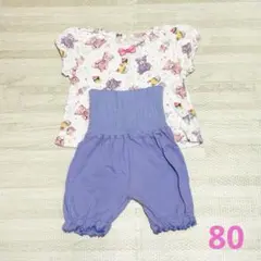 80 ベビーパジャマセット 半袖 クマとカップケーキ柄