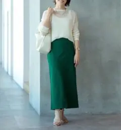 ユニクロ　UNIQLO:C　クレープジャージナロースカート　グリーン　S
