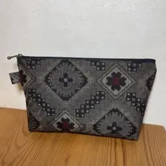 大島紬（龍郷）No.267リメイクファスナーポーチ（25㎝サイズ）