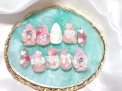 【両面テープ付き】平成女児　ネイルチップ　ピンク ハートリボン