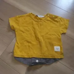 マスタード色 Tシャツ ボタン付き