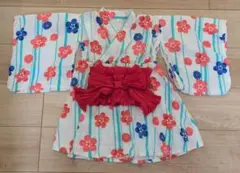 キッズ 浴衣ドレス 100cm 花柄 赤帯付きのサムネイル
