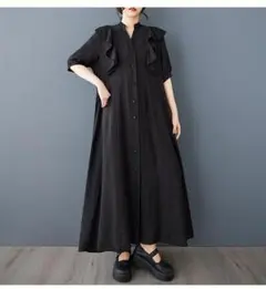ロング　ワンピース　フリル　大きいサイズ レディース 春夏　 新品 半袖　シャツ