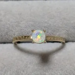 宝石質オパールAAA- ファセットカット フリーリング 指輪 天然石 真鍮 槌目