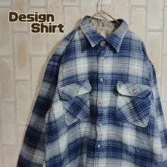 デザイン　シャツ　長袖　オンブレ　チェック　青