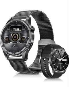 スマートウォッチ1.43インチ 2種バンド付き 通話機能メッセージ通知 防水