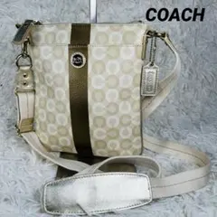 美品 COACH コーチ 43625 ショルダー オプアート柄 PVC ベージュ