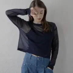 BONJOUR SAGAN コード刺繍シアーニットトップス