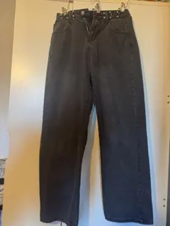 ダークグレー ワイドレッグ デニムパンツ