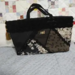 ハンドメイド グラニーバッグ 花柄 黒