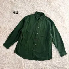 GU ジーユー ツイルオーバーサイズシャツ 長袖 緑 M 綿100 無地 メンズ