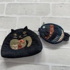 【ハンドメイド】猫と魚のデザインポーチと小銭入れ