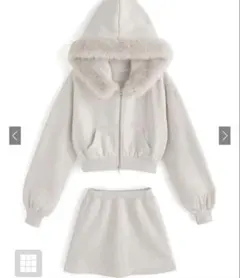 GRL ファーフードジップパーカーミニスカートセットアップ【tu935】