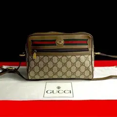 ほぼ未使用 オールドグッチ シェリーライン GG レザー ショルダーバッグ 茶.
