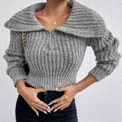 ハーフジッパーセーター グレー SHEIN