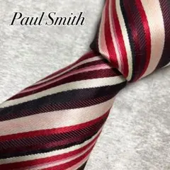 ポールスミス　ネクタイ　レジメンタル　マルチストライプ　日本製　レッド系　シルク