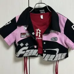 女の子　ダンス　衣装　クロップドシャツ　タンクトップセット　ピンク　140