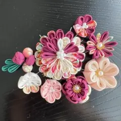 UV02-つまみ細工の髪飾り-Uピンセット-⑨ボルドー 卒業式　七五三　成人式