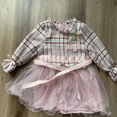 女の子　発表会　ワンピース　チェック柄　チュール　100