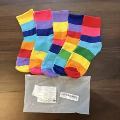 新品未使用　18㎝〜21㎝　レインボーパターンキッズ靴下5足セット　運動会