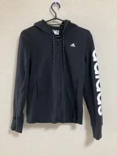 adidas ブラック フルジップ パーカー　Lサイズ　美品　送料無料