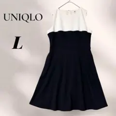 UNIQLO ノースリーブ ひざ丈ワンピース L ポンチ カラー ブロック