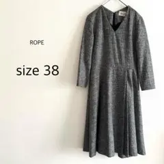 【ROPE】 ワンピース ロング丈 Vネック チェック柄 グレー 38 長袖