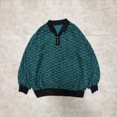訳あり 90s vintage 総柄ニットポロシャツ オーバーサイズ 韓国製