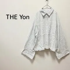 ザ ヨン チェック柄シャツ 長袖 綿70％ 軽め ゆったり ホワイト 春秋向き