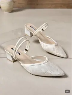 4.5cmヒール　ホワイト フラワー刺繍