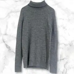 MUJI 無印良品　タートルネック ニット 長袖　リブ編み グレー　M ウール
