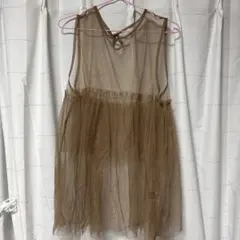 Dazy XL ベージュ シースルーノースリーブチュニック