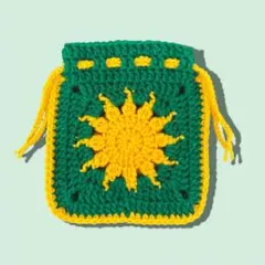 編み物　巾着　小物入れ　ポーチ　ハンドメイド　グラニースクエア　かぎ針