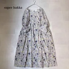 美品 SUPER HAKKA 大きいサイズ 花柄ブラウス 後ろボタン 綿100
