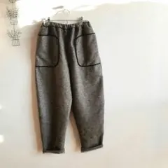 ハンドメイド受注製作☆播州織物ツイード風ネップツイル四角ポケットパンツ　ブラウン