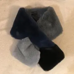 ほぼ未使用！JOCELYNフェイクファーカラーブロックマフラーブルー＆グレー