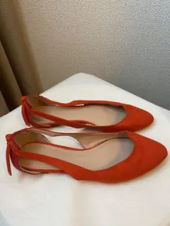 ZARA スエード調 フラットシューズ オレンジのサムネイル