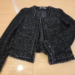 MERCURYDUO ツイード ノーカラージャケット ブラックのサムネイル