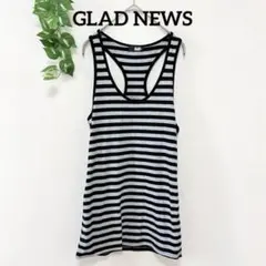 【GLAD NEWS】 ボーダー柄 レディースタンクトップ ブラック×グレーのサムネイル
