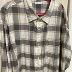 GU XL チェック柄ネルシャツ ベージュ・グレー系